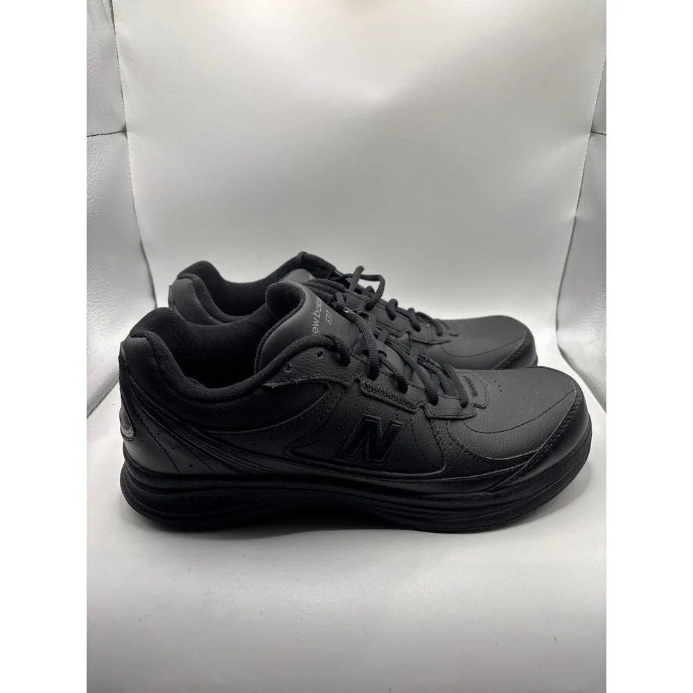 New Balance 577 Black Leather Walking Shoes WW577BK Womens 12 Mens 10.5 Low Top
